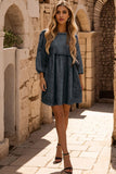 Round Neck Balloon Sleeve Mini Denim Dress