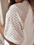 Eyelet Round Neck Half Sleeve T-Shirt