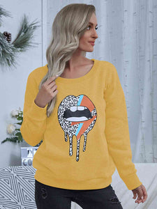 Lip Graphic Round Neck Sweatshirt - Rags 2 Riches Shop