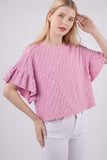 VERY J Full Size Texture Ruffle Short Sleeve Top