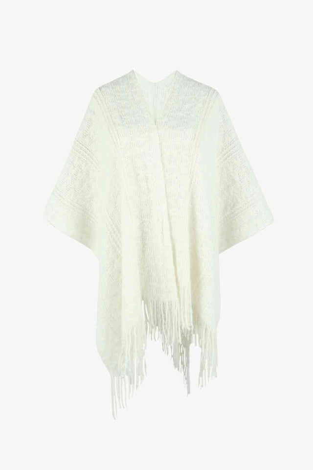 Open Front Fringe Hem Poncho