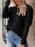 Round Neck Puff Sleeve Knit Top - Rags 2 Riches Shop