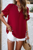 Notched Ruffled Petal Sleeve T-Shirt