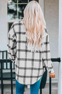 Plaid Curved Hem Dropped Shoulder Longline Shirt Jacket