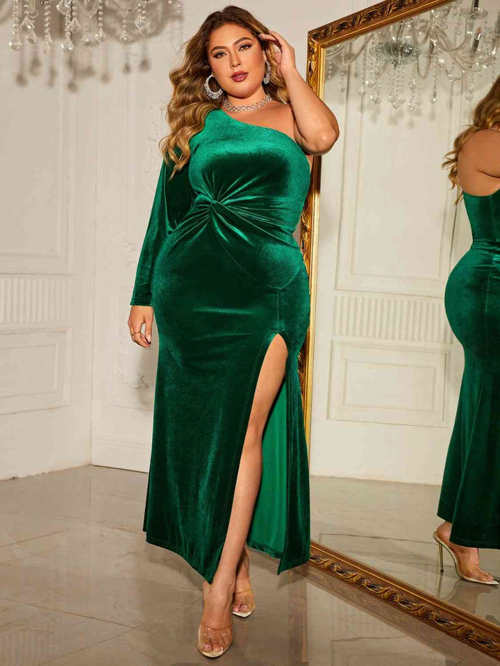 Plus Size One-Shoulder Twisted Split Dress - Rags 2 Riches Shop