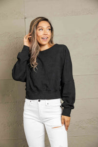 Double Take Round Neck Open Back Sweatshirt