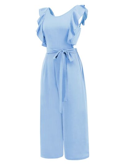 Tied Ruffled Round Neck Jumpsuit