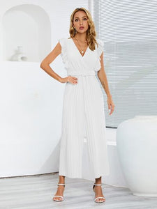 Ruffled Surplice Cap Sleeve Jumpsuit