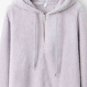 Quarter-Zip Drawstring Teddy Hoodie - Rags 2 Riches Shop