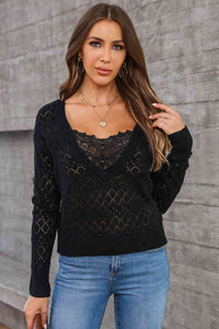 Lace Detail Openwork Knit Top