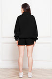 Half Zip Long Sleeve Sweatshirt and Drawstring Shorts Set