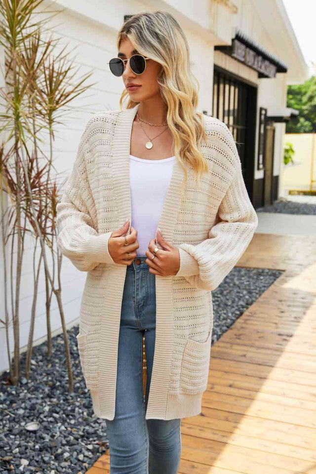 Open Front Dropped Shoulder Cardigan