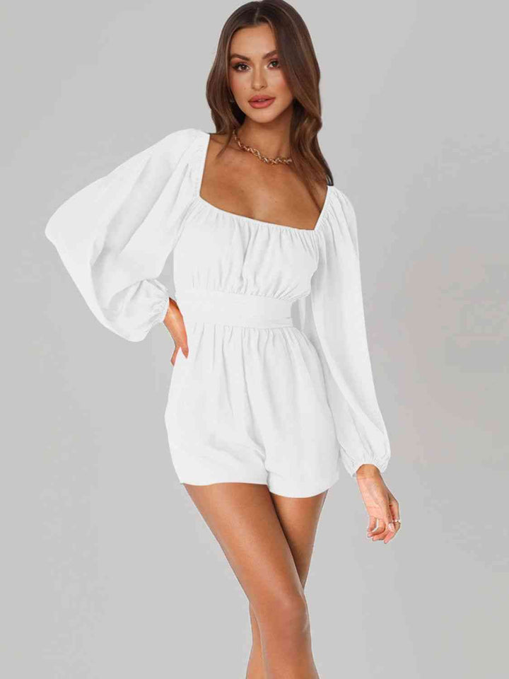 Tie Back Smocked Balloon Sleeve Romper