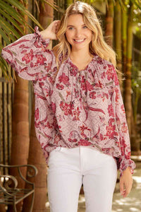 Floral Tie Neck Flounce Sleeve Blouse - Rags 2 Riches Shop