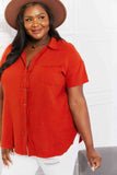 Zenana Full Size Summer Breeze Gauze Short Sleeve Shirt in Copper