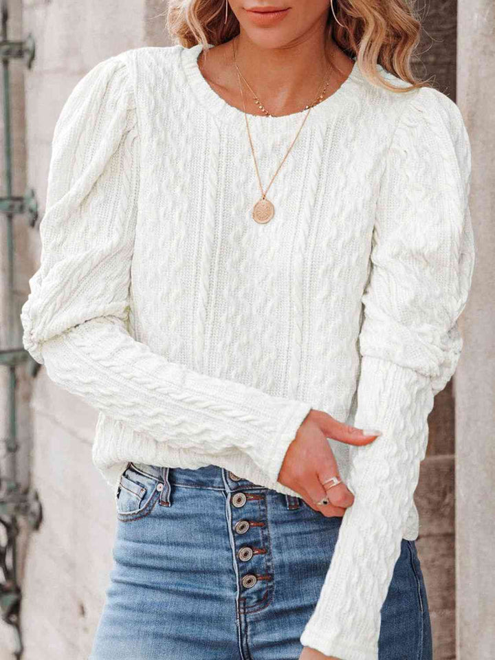 Round Neck Puff Sleeve Knit Top - Rags 2 Riches Shop