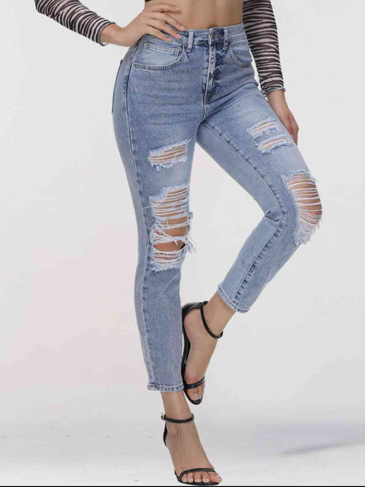 Distressed Skinny Cropped Jeans