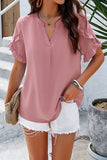 Notched Ruffled Petal Sleeve T-Shirt