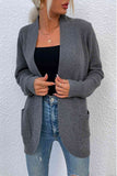 Open Front Rib-Knit Cardigan with Pockets