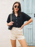 Notched Button Up Short Sleeve Shirt