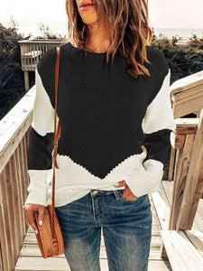 Contrast Round Neck Sweater - Rags 2 Riches Shop