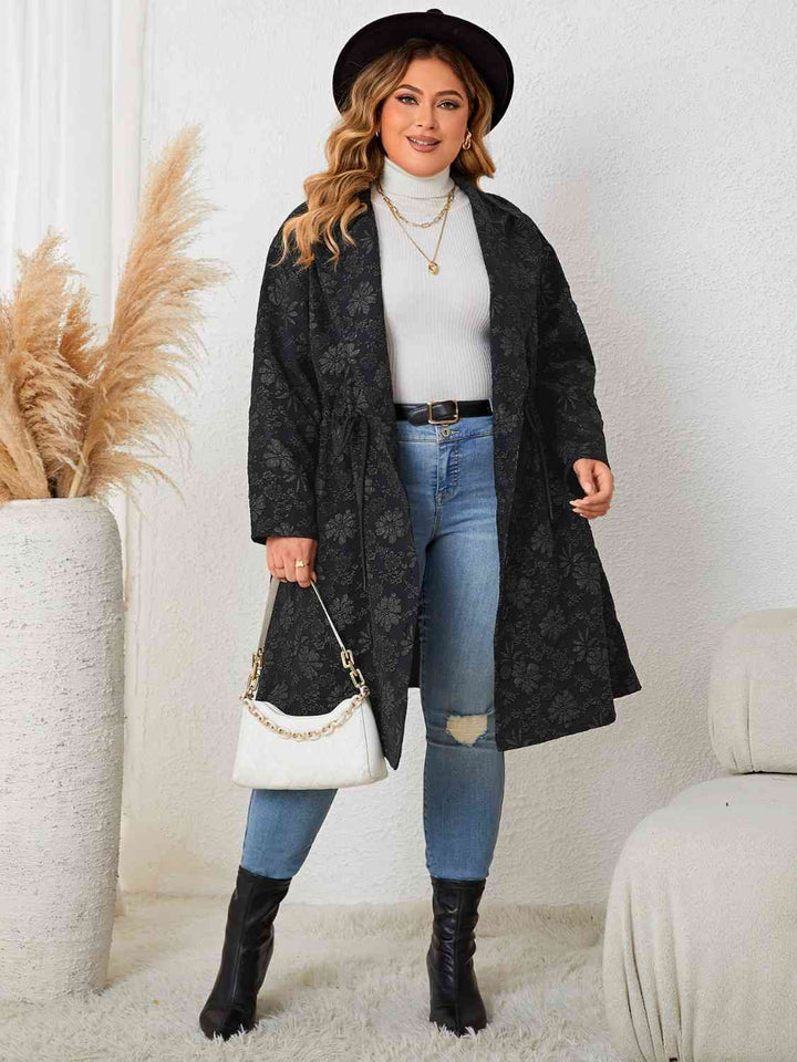 Plus Size Long Sleeve Hooded Trench Coat