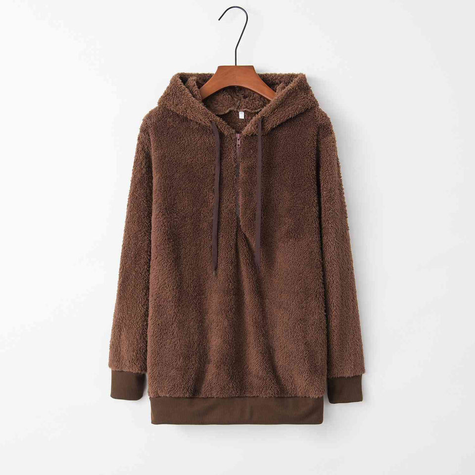 Quarter-Zip Drawstring Teddy Hoodie - Rags 2 Riches Shop