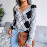 Geometric V-Neck Sweater - Rags 2 Riches Shop