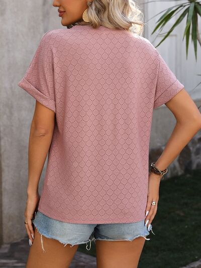 Eyelet Notched Short Sleeve T-Shirt