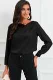 Asymmetric Neck Long Sleeve Satin Blouse