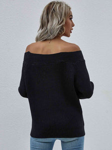 Double Take Off-Shoulder Rib-Knit Sweater