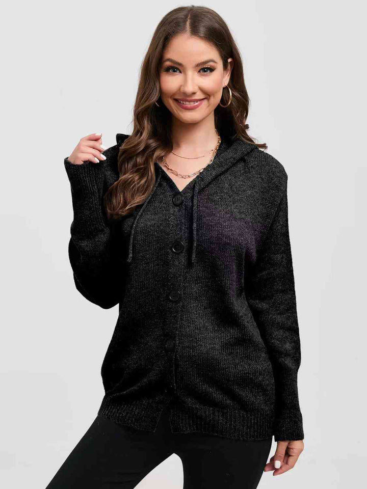 Button Down Drawstring Hooded Cardigan - Rags 2 Riches Shop