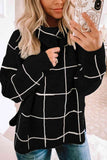 Plaid Turtleneck Drop Shoulder Sweater