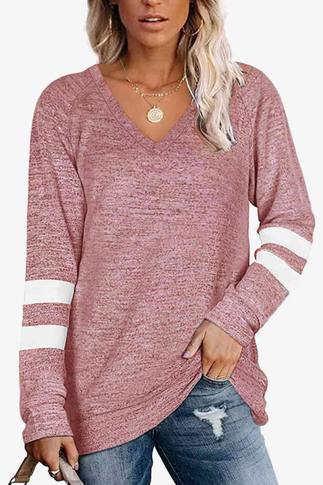 Striped Contrast Raglan Sleeve Top