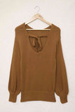 Double Take Tied Balloon Sleeve Round Neck Sweater