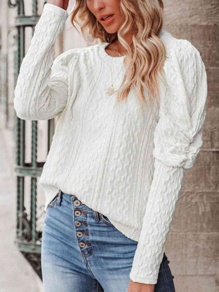 Round Neck Puff Sleeve Knit Top - Rags 2 Riches Shop