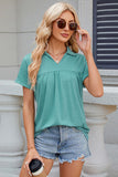 Ruched Johnny Collar Short Sleeve Blouse