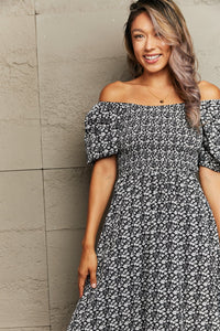 Floral Lace-Up Off-Shoulder Midi Dress