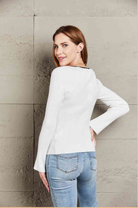 Double Take Contrast Sweetheart Neck Ribbed Top