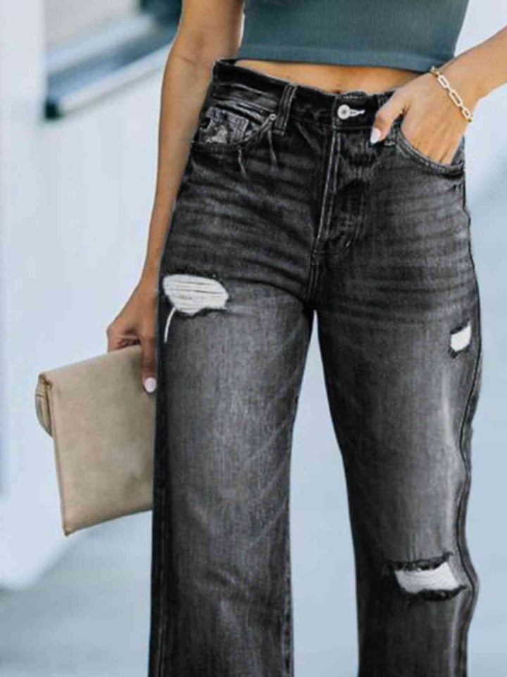 Distressed Straight Leg Jeans - Rags 2 Riches Shop