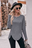 Double Take Buttoned Hem Detail Ribbed Top