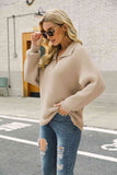 Double Take Horizontal Ribbing Johnny Collar Sweater