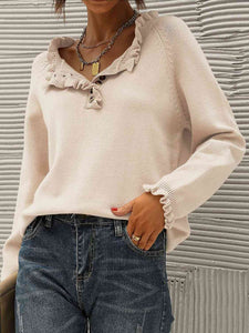 Ruffled Quarter-Button Sweater - Rags 2 Riches Shop