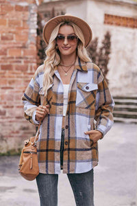 Plaid Long Sleeve Shirt Jacket with Pockets