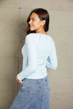 Double Take Mineral Wash Exposed Seam Long Sleeve Top