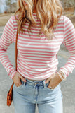 Double Take Striped Mock Neck Long Sleeve Top