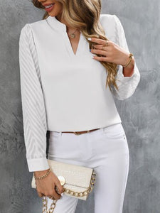 Notched Long Sleeve Blouse