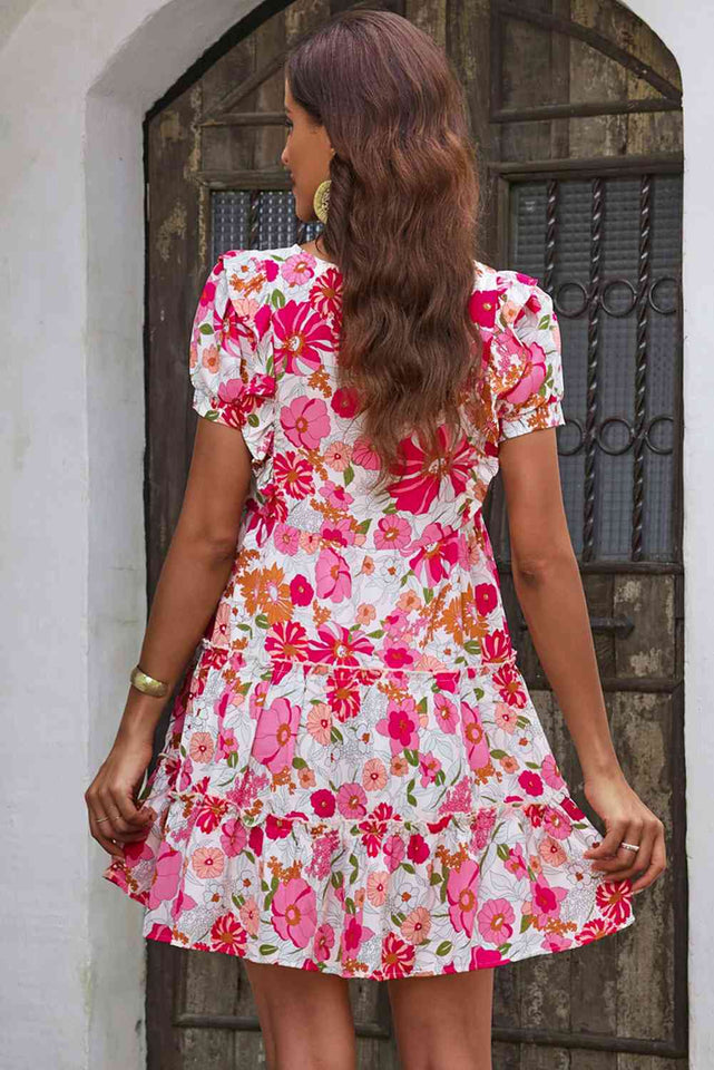 Floral V-Neck Short Sleeve Dress - Rags 2 Riches Shop