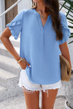 Notched Ruffled Petal Sleeve T-Shirt