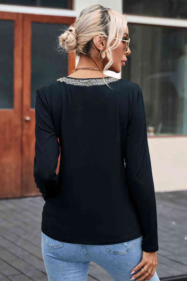 Sequin Contrast Long Sleeve T-Shirt - Rags 2 Riches Shop